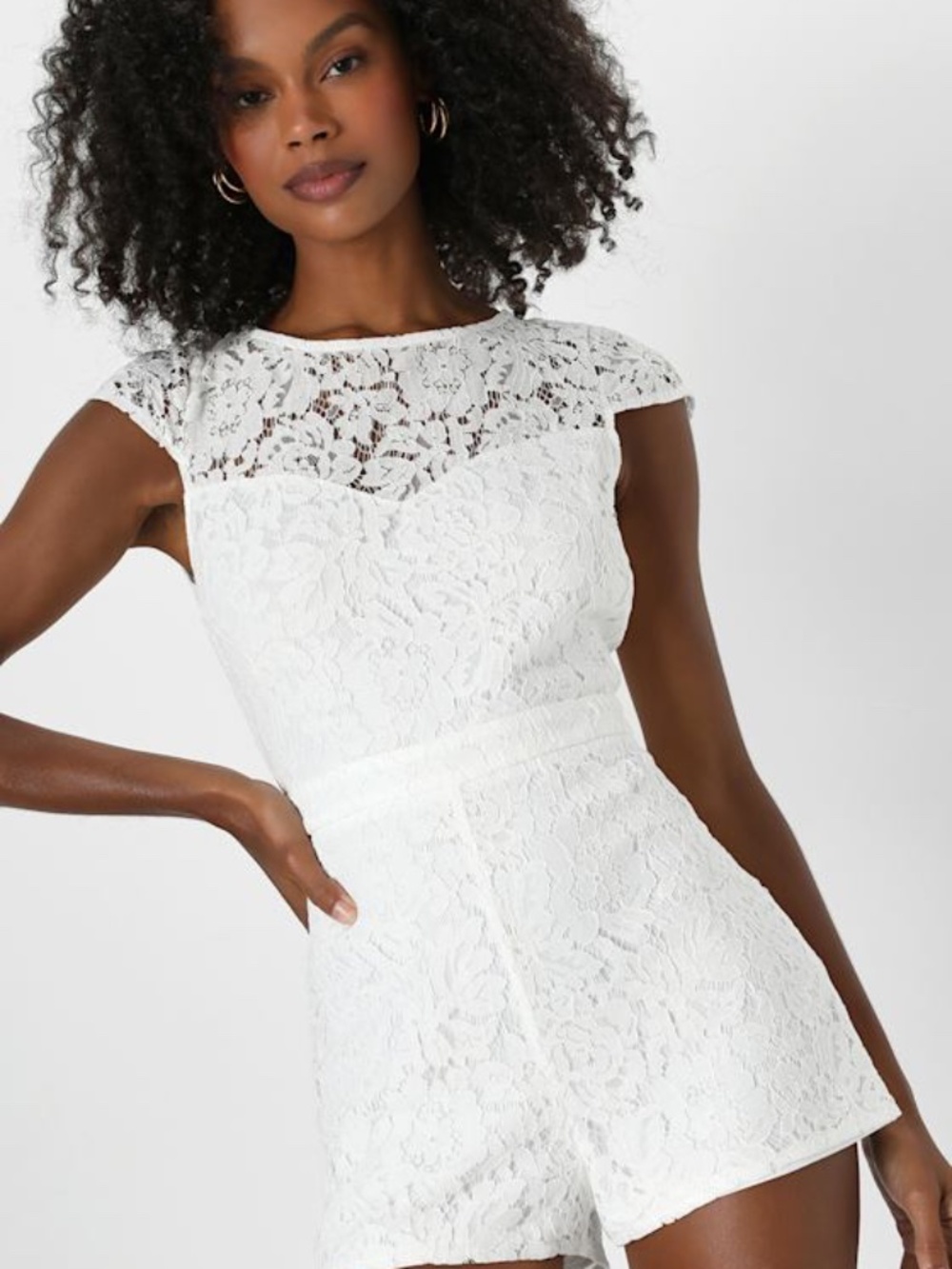 Lulus Rejoicing Romance White Lace Tie-back Cap Sleeve Romper - Size XS